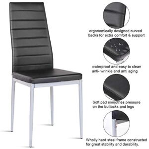 Giantex Set of 4 PU Leather Dining Side Chairs with Padded Seat Foot Cap Protection Stable Frame Heavy Duty High Back Design Dining Chairs for Kitchen Dining Room Home Furniture, Black