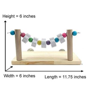 Parrot Birdcage Wood Stand Perch with Grinding Molor Stones String Cage Platform Toy for Parakeet Lovebirds Conure Cockatiel Macaw Play Exercise