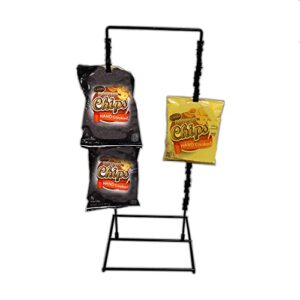 clip strip brand counter top potato chip rack, 2 strand snack stand with 28 clips, black
