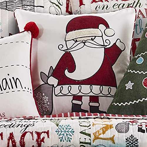 Levtex Home Merry & Bright Collection - Santa Claus Lane - Decorative Pillow (18X18in.) - Santa - Red, White, Black and Grey