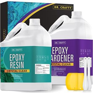 dr crafty clear epoxy resin - epoxy casting resin kit - clear epoxy resin for resin molds, table top, art resin, craft, jewelry casting, diy, tumblers & wood - 2 part resin kit, 2 gallon