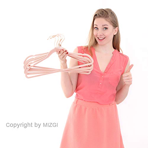 MIZGI Premium Velvet Hangers (50 Pack),Heavyduty - Non Slip Felt Hangers - Blush Pink - Rose Gold 360 Degree Swivel Hooks,Space Saving Clothes Hangers,Durable Strong Hangers for Suits,Coats,Dress