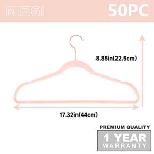 MIZGI Premium Velvet Hangers (50 Pack),Heavyduty - Non Slip Felt Hangers - Blush Pink - Rose Gold 360 Degree Swivel Hooks,Space Saving Clothes Hangers,Durable Strong Hangers for Suits,Coats,Dress