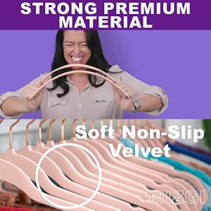 MIZGI Premium Velvet Hangers (50 Pack),Heavyduty - Non Slip Felt Hangers - Blush Pink - Rose Gold 360 Degree Swivel Hooks,Space Saving Clothes Hangers,Durable Strong Hangers for Suits,Coats,Dress