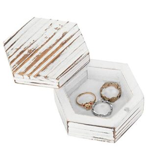 mygift 3 inch white washed solid wood wedding ring box, hexagon shape trinket box and ring holder, small jewelry gift box