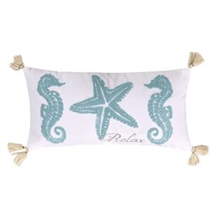 levtex home caleta crewel starfish relax tassel pillow, beach, 100% cotton, white, navi, natural