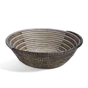 African Fair Trade Delta Handwoven Round Table Basket, Silver and Black, Small