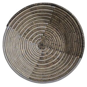 african fair trade delta handwoven round table basket, silver and black, small