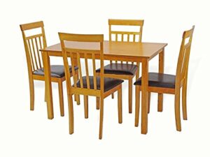 dining kitchen set of 5 rectangular dining table and 4 side warm chairs wood, maple