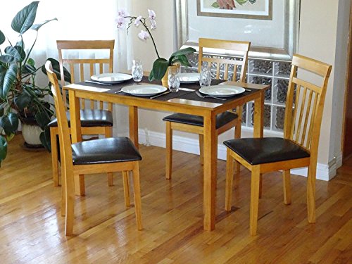 Dining Kitchen Set of 5 Rectangular Dining Table and 4 Side Warm Chairs Wood, Maple