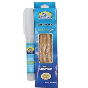 Al Khair Islamic Peelu Miswak Sewak Stick Natural Toothbrush Sealed Combo Set Gift Pack 4 pcs + Miswak Holder