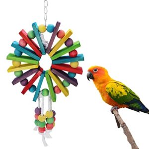 parrot hanging chew toy bird bite swing with colorful wood beads bells for parrot macaw african greys cockatiels cage accessories (colorful wood toy)