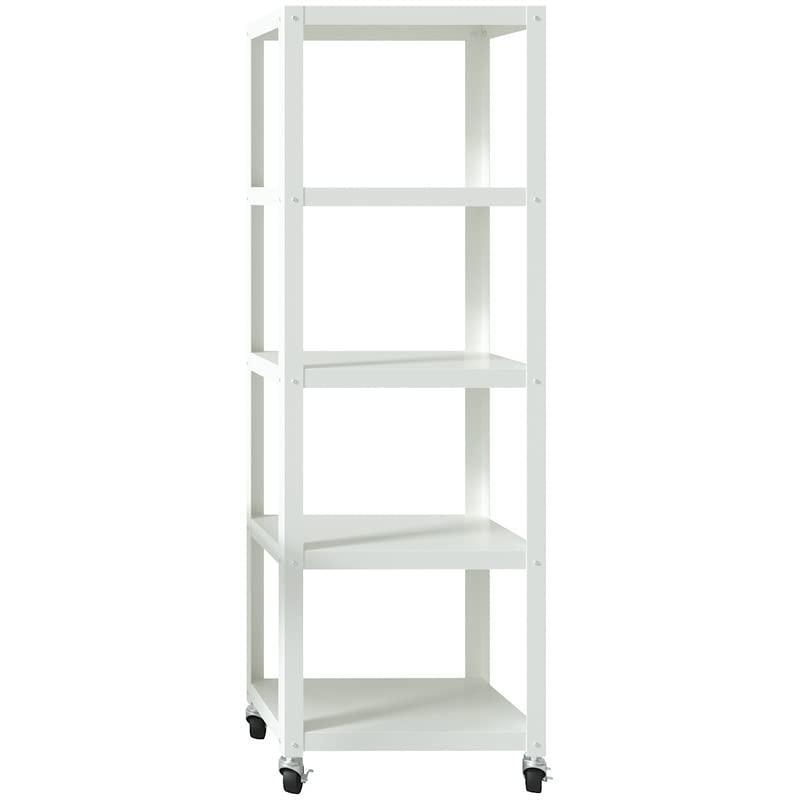 Hirsh SOHO 72" High 5 Shelf Open Rolling Metal Bookcase in White