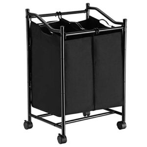 songmics 2 rolling sorter, laundry basket on wheels, hamper with removable bags, total capacity 90l, black lsf002bk, polyester, 50,5 x 41 x 79,9 cm (l x b x h)