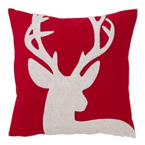saro lifestyle bonnes fêtes collection reindeer design cotton blend christmas pillow with down filling, 18"
