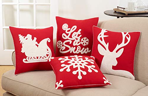 SARO LIFESTYLE Bonnes Fêtes Collection Reindeer Design Cotton Blend Christmas Pillow with Down Filling, 18"