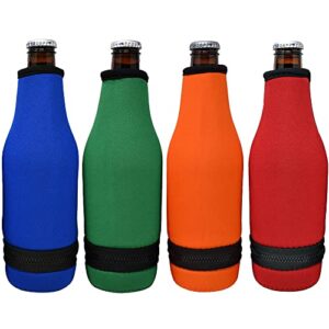tahoebay beer bottle sleeves - easy zipper bottom - neoprene insulated cooler covers fit standard 12oz long neck bottles enclosed bottom (multicolor, 4-pack)