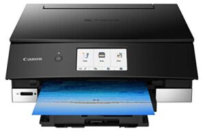 canon ts8220 wireless all in one photo printer with scannier and copier, mobile printing, black, works with alexa