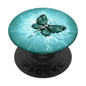 butterfly - green teal butterfly design popsockets popgrip: swappable grip for phones & tablets