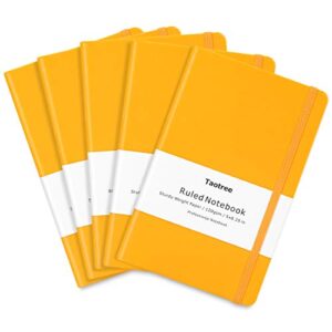 5 pack journal notebooks, taotree yellow classic ruled writing notebook, hard cover pu leather, 120gsm premium thick paper, inner pocket, 128 pages, 5"×8.3" for office business supplies