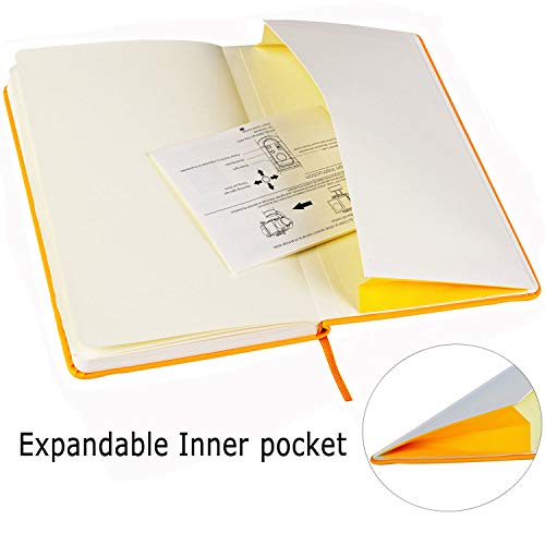 5 Pack Journal Notebooks, Taotree Yellow Classic Ruled Writing Notebook, Hard Cover PU Leather, 120gsm Premium Thick Paper, Inner Pocket, 128 Pages, 5"×8.3" for Office Business Supplies