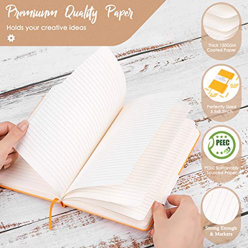 5 Pack Journal Notebooks, Taotree Yellow Classic Ruled Writing Notebook, Hard Cover PU Leather, 120gsm Premium Thick Paper, Inner Pocket, 128 Pages, 5"×8.3" for Office Business Supplies