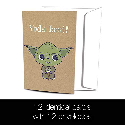 Tree-Free Greetings 12 Pack Thank You Notecards,Eco Friendly,Made in USA,100% Recycled Paper, 4"x6", Yoda Best (TK30407)