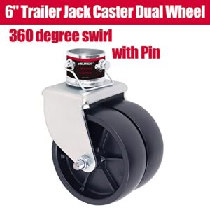 NBJINGYI 6" 2000lbs Dual Trailer Swirl Jack Caster Wheel With Pin fits Any Jack Better Soft Ground Roll