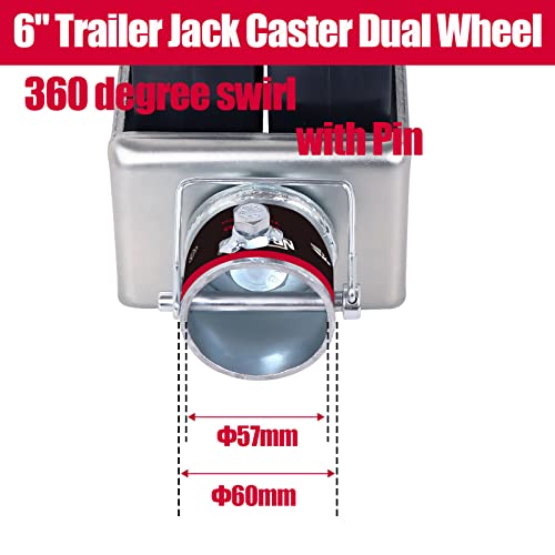 NBJINGYI 6" 2000lbs Dual Trailer Swirl Jack Caster Wheel With Pin fits Any Jack Better Soft Ground Roll