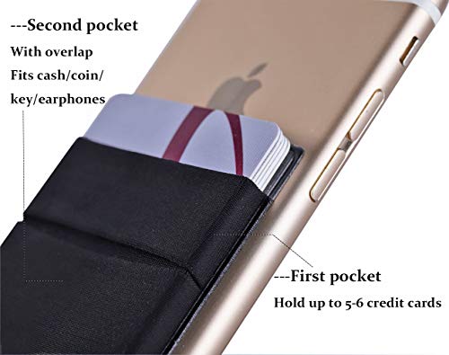 Fulgamo 2Pack Adhesive Phone Pocket,Cell Phone Stick On Card Wallet Sleeve,Credit Cards/ID Card Holder(Double Secure) with Sticker for Back of iPhone,Android and All Smartphones-Black