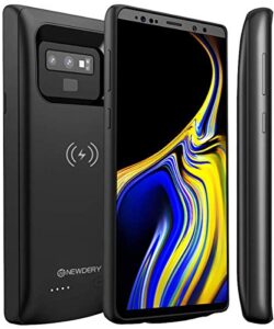 newdery upgraded galaxy note 9 battery case qi wireless charging, 5000mah rechargeable extended charger case with raised bezel and air cushion technology compatible samsung galaxy note 9 (black)
