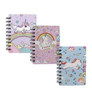 leomoste mini spiral notebook for kids girls pocket journal memo ruled paper, 3 cute unicorn designs, 5.5” x 3.4”