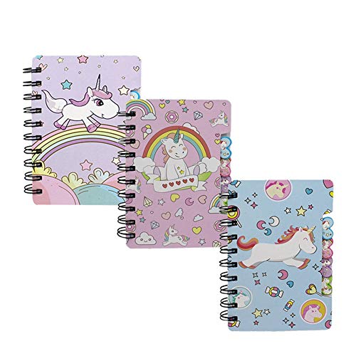 LEOMOSTE Mini Spiral Notebook for Kids Girls Pocket Journal Memo Ruled Paper, 3 Cute Unicorn Designs, 5.5” x 3.4”