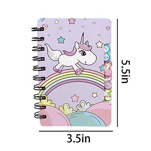 LEOMOSTE Mini Spiral Notebook for Kids Girls Pocket Journal Memo Ruled Paper, 3 Cute Unicorn Designs, 5.5” x 3.4”