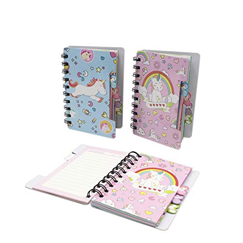 LEOMOSTE Mini Spiral Notebook for Kids Girls Pocket Journal Memo Ruled Paper, 3 Cute Unicorn Designs, 5.5” x 3.4”