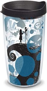 tervis disney - nightmare before christmas 25th anniversary insulated tumbler with wrap and black lid, 16oz, clear
