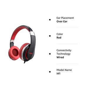 ELECDER i41 Kids Headphones, Headphones for Kids Children Girls Boys Teens Foldable Adjustable On Ear Headphones with 3.5mm Jack for Cellphones Computer MP3/4 Kindle School(Red/Black)