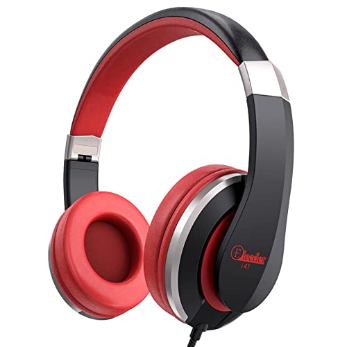 ELECDER i41 Kids Headphones, Headphones for Kids Children Girls Boys Teens Foldable Adjustable On Ear Headphones with 3.5mm Jack for Cellphones Computer MP3/4 Kindle School(Red/Black)