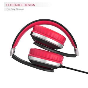 ELECDER i41 Kids Headphones, Headphones for Kids Children Girls Boys Teens Foldable Adjustable On Ear Headphones with 3.5mm Jack for Cellphones Computer MP3/4 Kindle School(Red/Black)