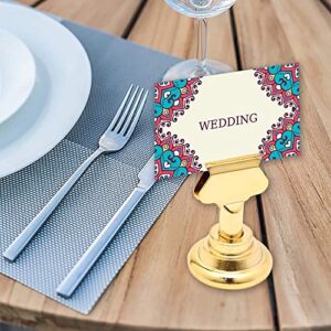 Urban Deco 16 Pieces Table Card Holder 1.6 inches Gold Steel Card Holders for Photos, Food Signs, Memo Notes, Weddings, Restaurants, Birthdays. (Gold)
