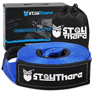 Stay There 3'' × 20ft Tow Recovery Strap, Heavy Duty with 30,000 lb Capacity-Emergency Towing Rope for Recovery Vechiles-Storage Bag (Blue)