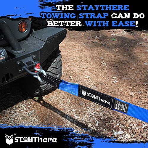 Stay There 3'' × 20ft Tow Recovery Strap, Heavy Duty with 30,000 lb Capacity-Emergency Towing Rope for Recovery Vechiles-Storage Bag (Blue)