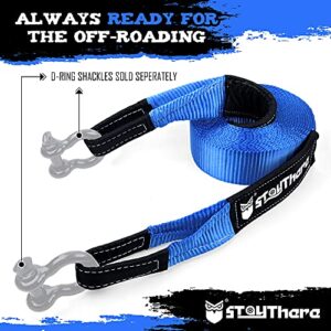 Stay There 3'' × 20ft Tow Recovery Strap, Heavy Duty with 30,000 lb Capacity-Emergency Towing Rope for Recovery Vechiles-Storage Bag (Blue)