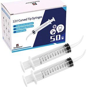 gufastore 50pcs 12cc disposable dental syringe dental care rinse enema syringe, curved tip