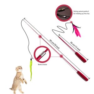 M JJYPET Retractable Cat Toys Wand,12 Packs Interactive Cat Feather Toys,9 Assorted Teaser Refills with Bell for Cat,Kitten