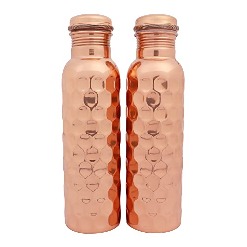 Pure Copper yoga Handmade Diamond Hammered Design Leak Proof Bottle 1000 ML diamond hammered design Copper Bottle Outside Lacquer Coated, inside polish Health Benefit Leak Proof 1000 ml copper bottle.