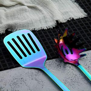 HOMQUEN Stainless Steel Kitchen Utensil Set - 5 Cooking Utensils, Rainbow Color Nonstick Kitchen Utensils Set, Colorful Titanium Plated Set Kitchen Tools Gadgets