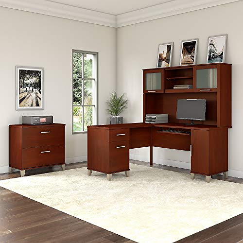 Bush Furniture Somerset L Shaped Desk with Hutch and Lateral File Cabinet