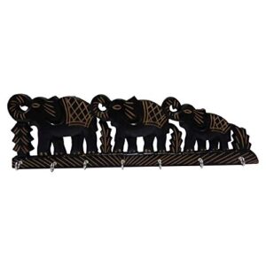 s.b.arts wooden key holder- triple elephant design-black color key hangers-wooden key holder-wall key holders-key hook-home decor item-key organiser-antique look-vintage design-length - 14 inch