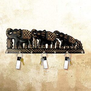 S.B.ARTS Wooden Key Holder- Triple Elephant Design-Black Color Key Hangers-Wooden Key Holder-Wall Key Holders-Key Hook-Home Decor Item-Key Organiser-Antique Look-Vintage Design-Length - 14 Inch